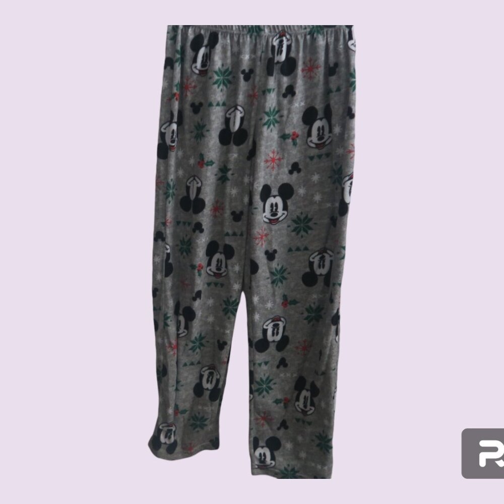 Disney mickey mouse christmas pj pajamas snowflakes in gray, gray, green, red M